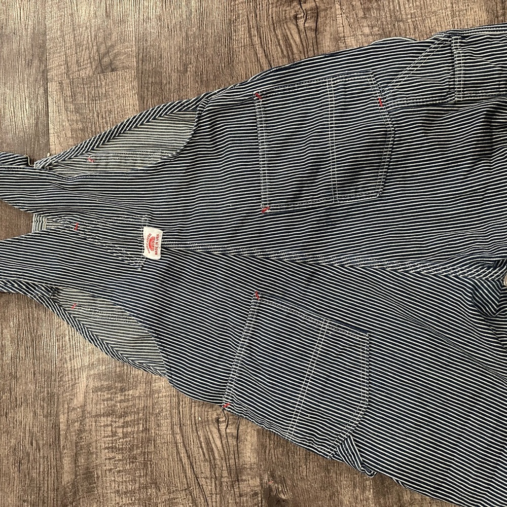 Vintage roundhouse overalls hickory made in USA striped denim